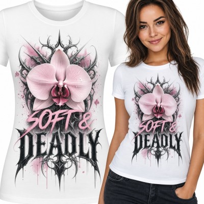 Koszulka damska gotycka orchidea „Soft & Deadly” - kwiat wśród cierni