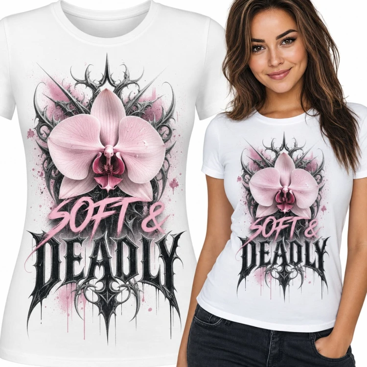 Koszulka damska gotycka orchidea „Soft & Deadly” - kwiat wśród cierni