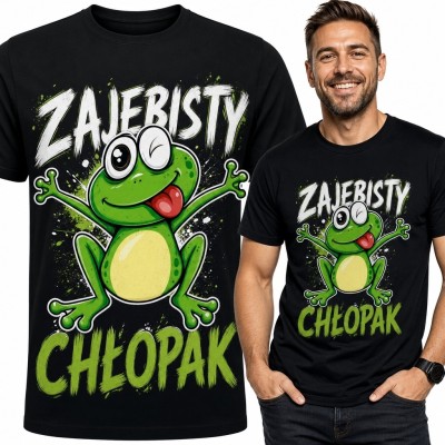 Koszulka męska „Zajebisty chłopak” z żabą z rozłożonymi łapami