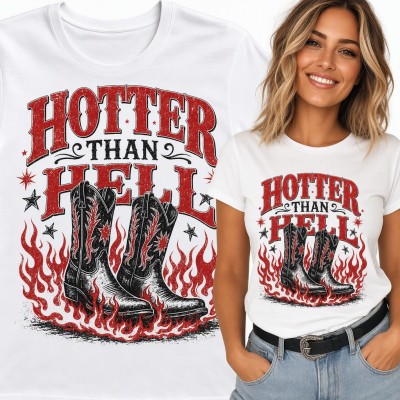Koszulka damska „Hotter than hell” - kowbojki w płomieniach w stylu western