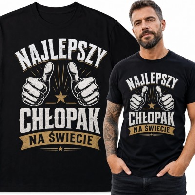 Koszulka męska dla chłopaka „Najlepszy chłopak na świecie” - dwa kciuki w górę