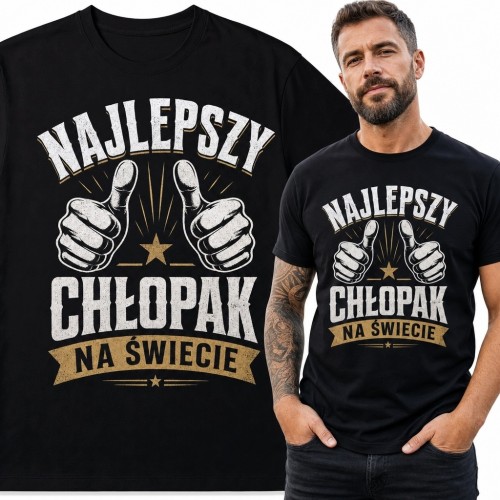 Koszulka męska dla chłopaka „Najlepszy chłopak na świecie” - dwa kciuki w górę