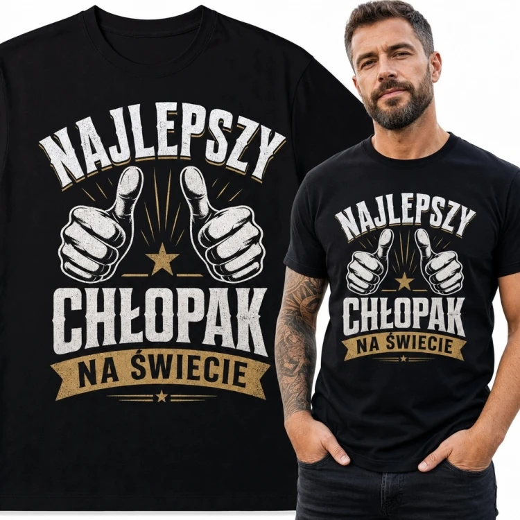 Koszulka męska dla chłopaka „Najlepszy chłopak na świecie” - dwa kciuki w górę