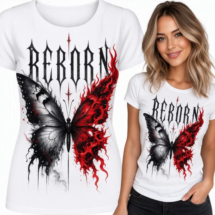 Koszulka damska gotycki motyl w płomieniach „Reborn”