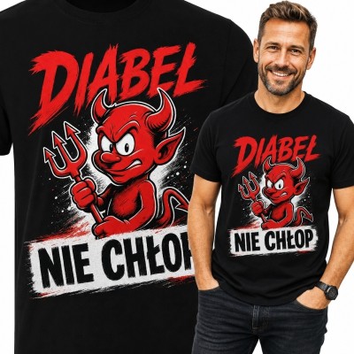 Koszulka męska z czerwonym diabłem „Diabeł nie chłop” - śmieszny nadruk