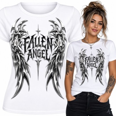 Koszulka damska „Fallen Angel” - chromowane skrzydła upadłego anioła w stylu gotyk