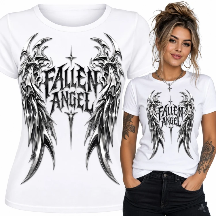 Koszulka damska „Fallen Angel” - chromowane skrzydła upadłego anioła w stylu gotyk