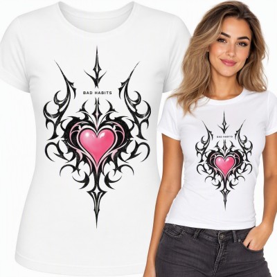 Koszulka damska „Bad habits” - różowe serce w ornamencie tribal