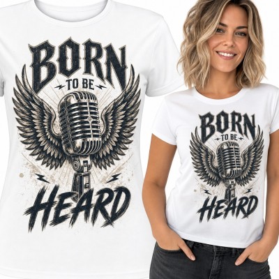Koszulka damska z mikrofonem retro i skrzydłami „Born to be heard” dla wokalistki