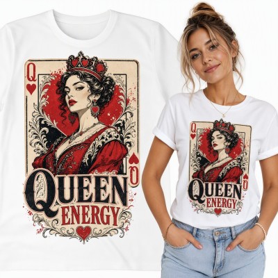 Koszulka damska dama kier w koronie - karta do gry z napisem „Queen Energy”