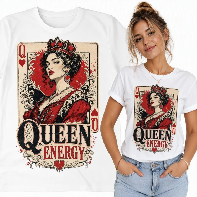 Koszulka damska dama kier w koronie - karta do gry z napisem „Queen Energy”