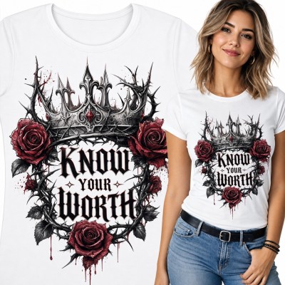 Koszulka damska gotycka korona z różami i cierniami „Know your worth”