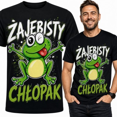 Koszulka męska „Żajebisty chłopak” z żabą i akcentami graffiti