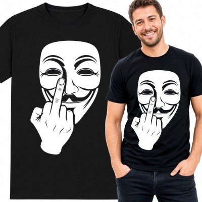 Koszulka męska z maską Guy Fawkesa i gestem środkowego palca - buntowniczy wzór