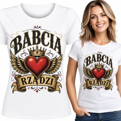 Koszulka damska „Babcia rządzi” - serce z koroną i skrzydłami na Dzień Babci