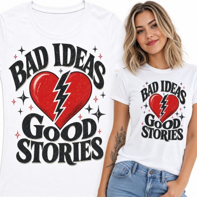 Koszulka damska „Bad ideas good stories” - pęknięte serce z błyskawicą