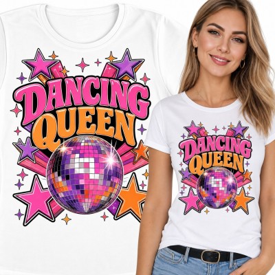 Koszulka damska „Dancing Queen” - kula disco i gwiazdy dla tancerki