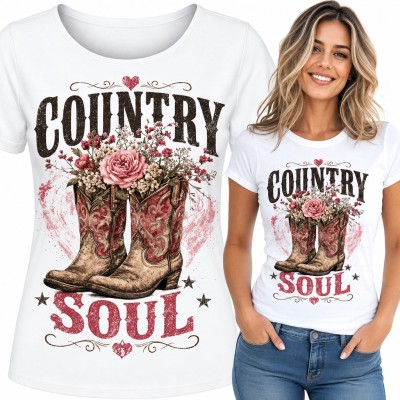Koszulka damska „Country Soul” - kowbojki z bukietem róż w stylu western