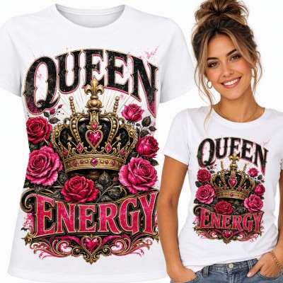 Koszulka damska „Queen energy” - złota korona wśród róż