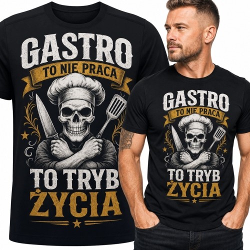 Koszulka męska dla kucharza z czaszką „Gastro to nie praca to tryb życia”