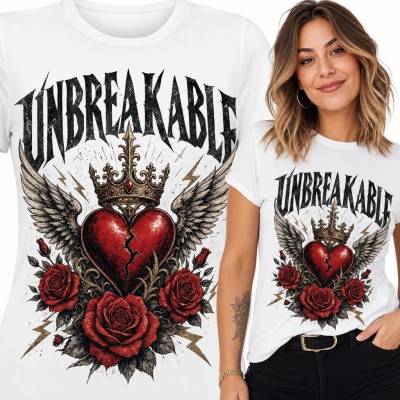Koszulka damska „Unbreakable” - pęknięte serce z koroną, skrzydłami i różami