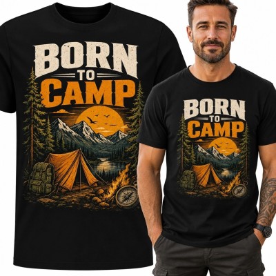 Koszulka męska z motywem campingu „Born to Camp” - biwak w górach