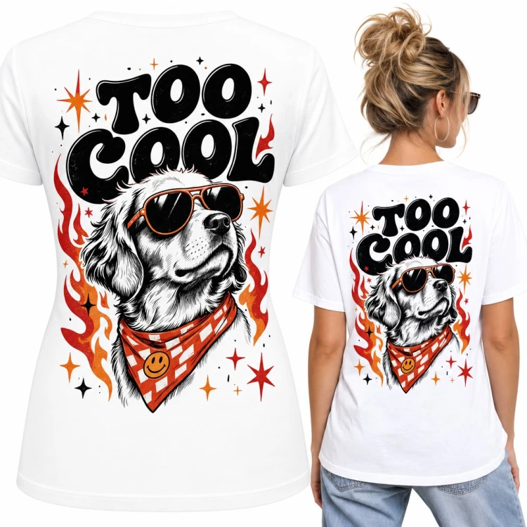 Koszulka damska pies w okularach „Too Cool” - duży nadruk na plecach