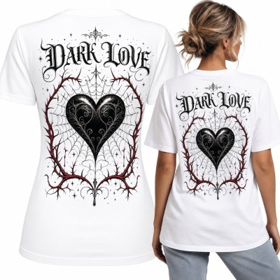 Koszulka damska gotycka „Dark Love” z czarnym sercem w pajęczynie - duży nadruk na plecach