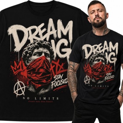 Koszulka męska „Dream Big” z popiersiem - streetwear i graffiti