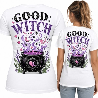 Koszulka damska „Good Witch” z kotłem czarownicy - duży nadruk na plecach