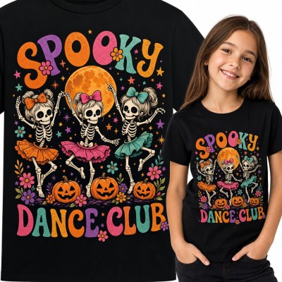 Koszulka dziewczęca „Spooky Dance Club” - tańczące szkieleciki baletnice na Halloween