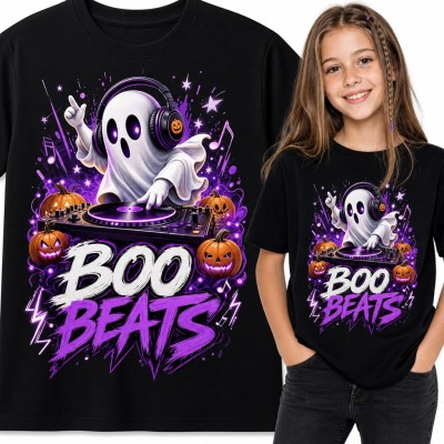 Koszulka dziewczęca z duszkiem DJ-em i dyniami na Halloween „Boo Beats”
