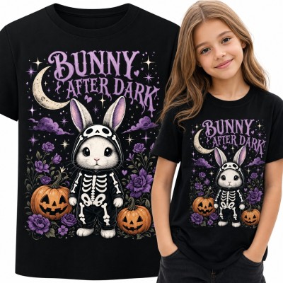 Koszulka dziewczęca „Bunny after dark” - króliczek w kostiumie szkieletu na Halloween