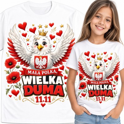 Koszulka dziewczęca „Mała Polka, wielka duma 11.11” - orzełek w koronie z godłem