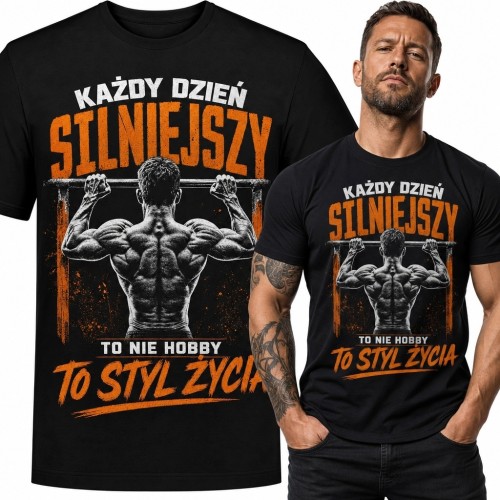 Koszulka męska na siłownię „Każdy dzień silniejszy” - kulturysta
