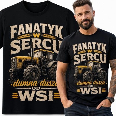 Koszulka męska ze starym ciągnikiem „Dumna dusza od wsi” - dla rolnika