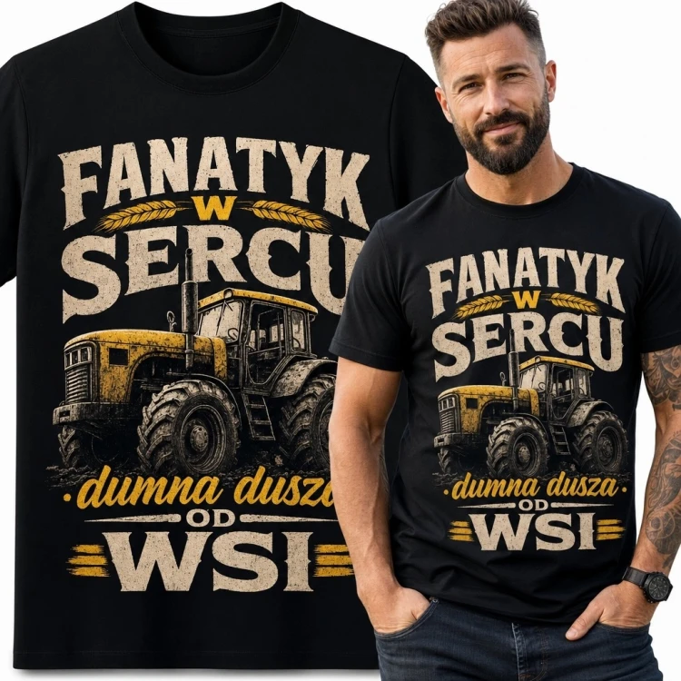 Koszulka męska ze starym ciągnikiem „Dumna dusza od wsi” - dla rolnika