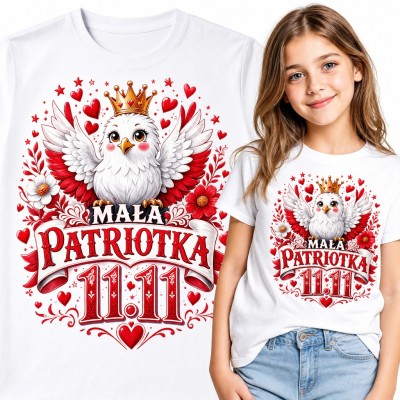 Koszulka dziewczęca „Mała patriotka 11.11” - orzełek w koronie na Święto Niepodległości