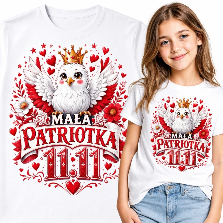Koszulka dziewczęca „Mała patriotka 11.11” - orzełek w koronie na Święto Niepodległości