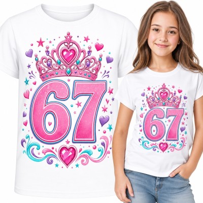 Koszulka dziewczęca „67” - mem Six Seven z koroną księżniczki