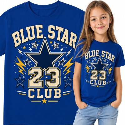 Koszulka dziewczęca z gwiazdą w stylu varsity „Blue Star 23 Club”