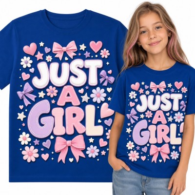 Koszulka dziewczęca „Just a Girl” - pastelowe kokardki i serduszka