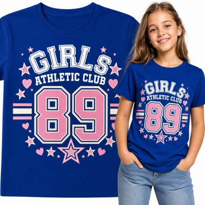 Koszulka dziewczęca „Girls Athletic Club 89” - varsity z gwiazdkami i serduszkami