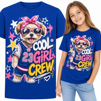 Koszulka dziewczęca „Cool girl crew” - piesek w okularach i bandanie w stylu graffiti