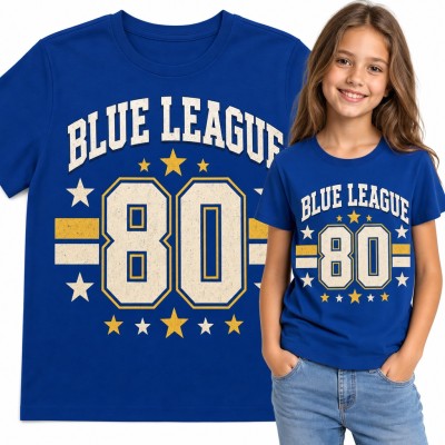 Koszulka dziewczęca varsity „Blue League 80” z gwiazdkami