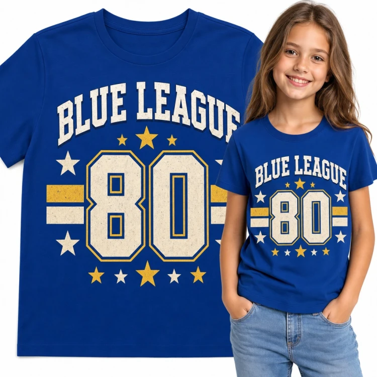 Koszulka dziewczęca varsity „Blue League 80” z gwiazdkami