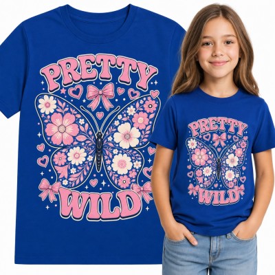Koszulka dziewczęca „Pretty wild” - motyl z kwiatów i kokardek