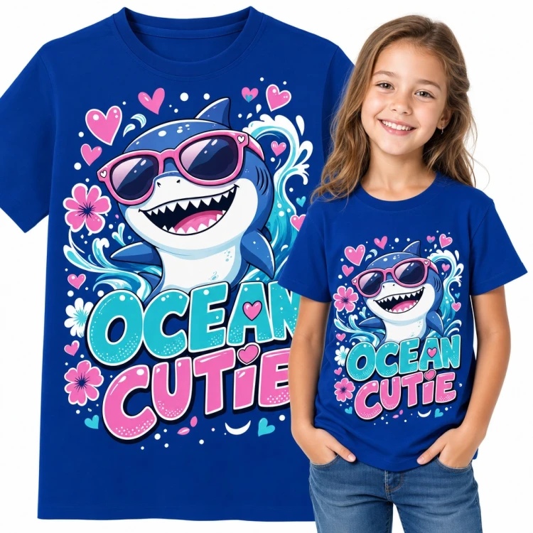 Koszulka dziewczęca z rekinem w okularach „Ocean cutie”