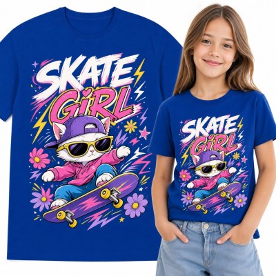 Koszulka dziewczęca „Skate girl” - kotek na deskorolce w okularach