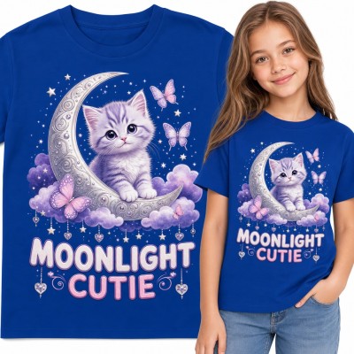 Koszulka dziewczęca z kotkiem na księżycu „Moonlight cutie”